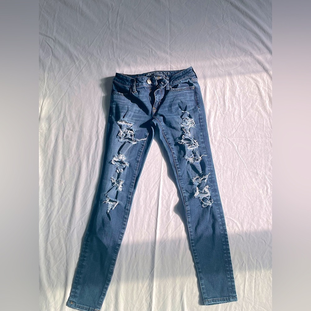 American Eagle; Super Stretch X4 Ripped Tight Jeans